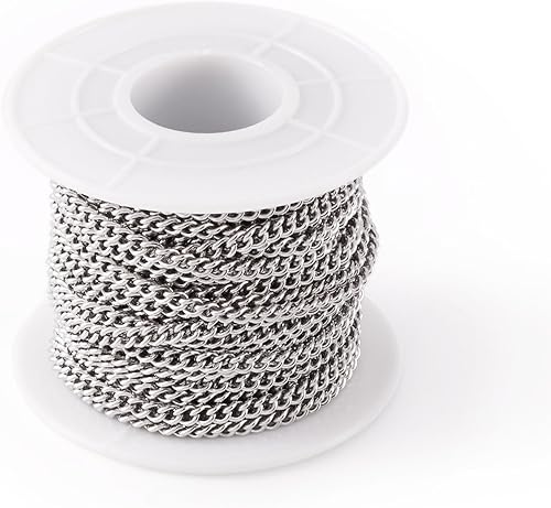Miniatura 1 de Pandahall - Cadena de cable de acero inoxidable 304 de 32.8 pies de 0.157 x 0.118 x 0.039 in para hacer joyas