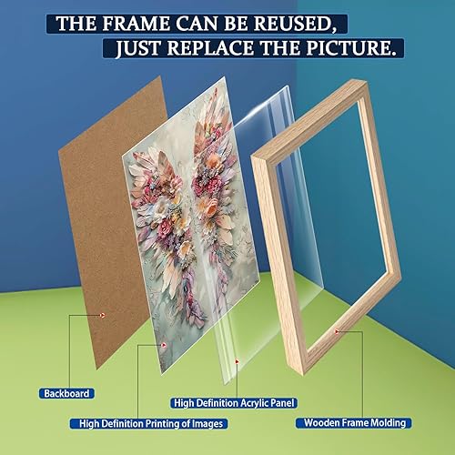 Miniatura 3 de Lienzo enmarcado abstracto con alas de ángel y flores, arte para pared, póster romántico de galería, elegante, plumas, decoración de pared,