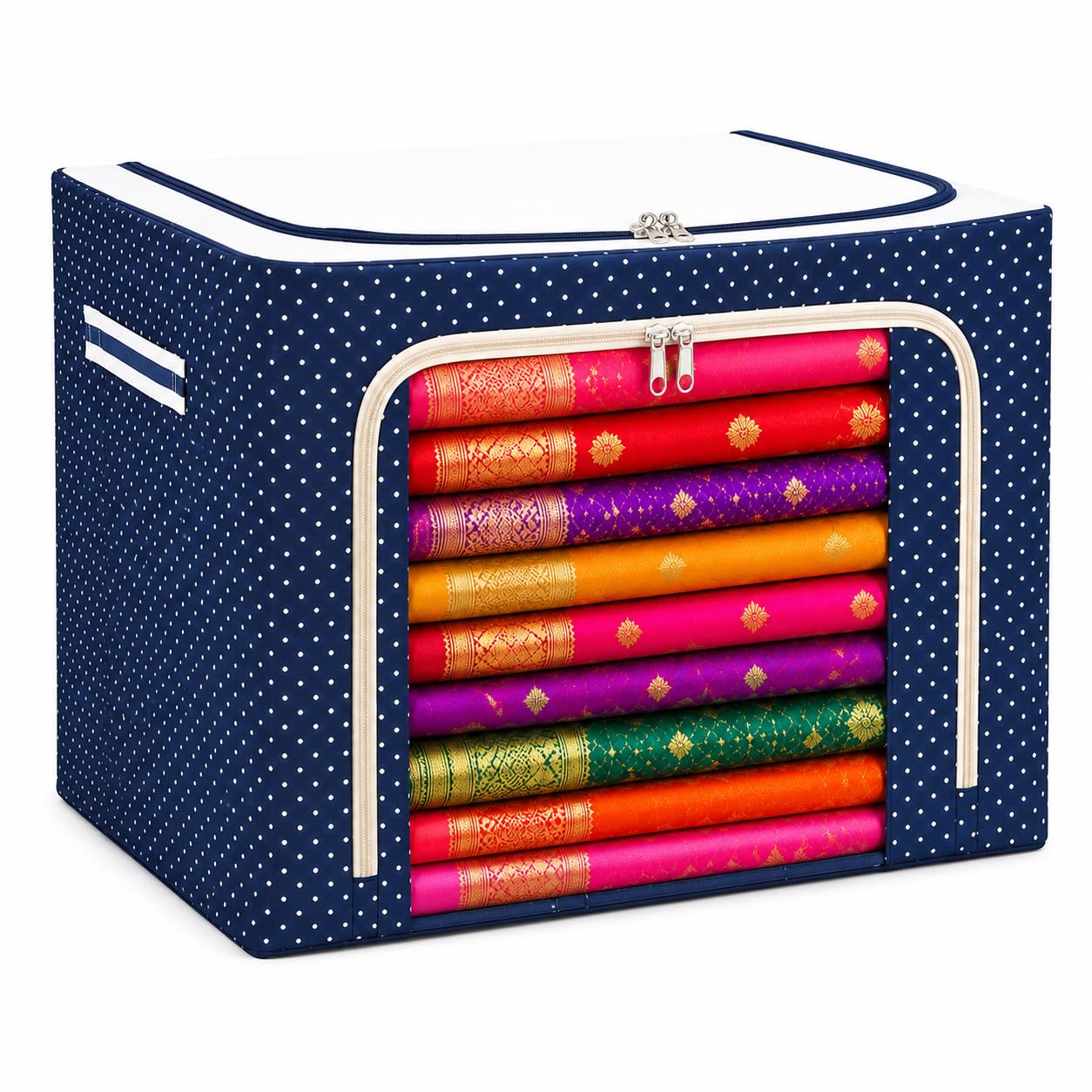 66 Ltr storage bag Foldable Steel Frame Cloths Zip Organizer Bag and Oxford Fabric Storage Living Cover Boxes For Wardrobe Organizer Shelves Clothes, Sarees, Bed Sheet, Blanket (1)-image-9
