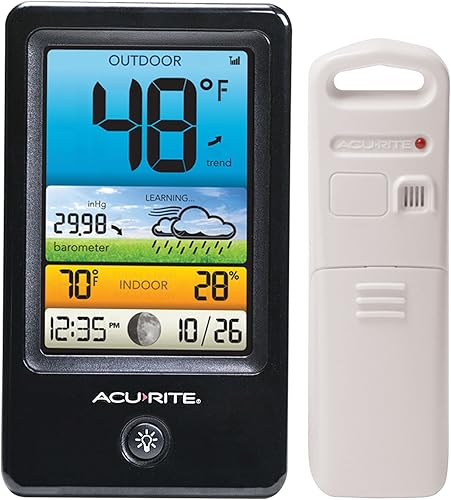 AcuRite 00509 Estación meteorológica a color con recuento de temperaturahumedadpronóstico, blanco y negro