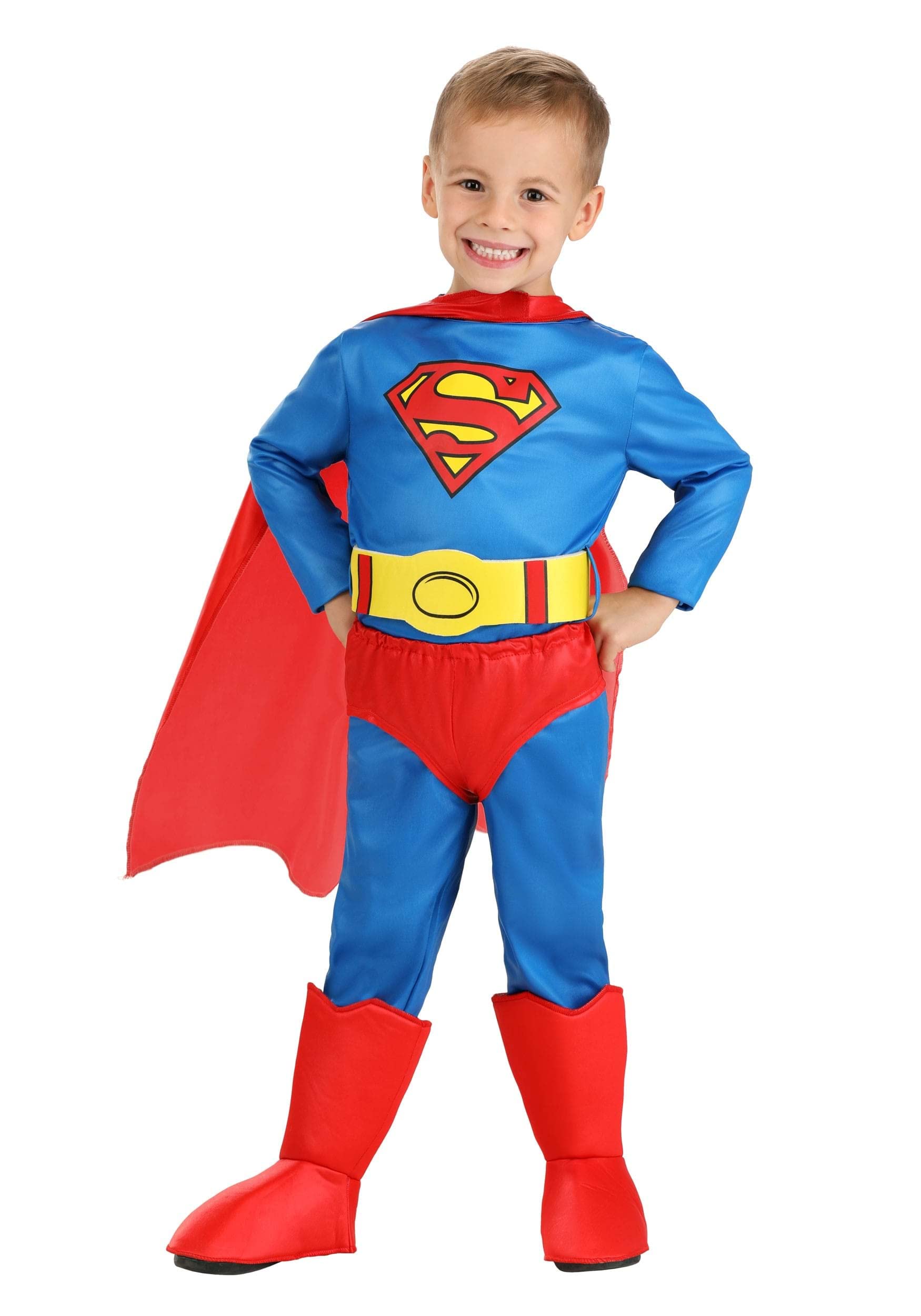Boy's Toddler DC Comics Classic Superman Costume with Cape, Jumpsuit, Boot Covers, Briefs & Belt - Officially Licensed