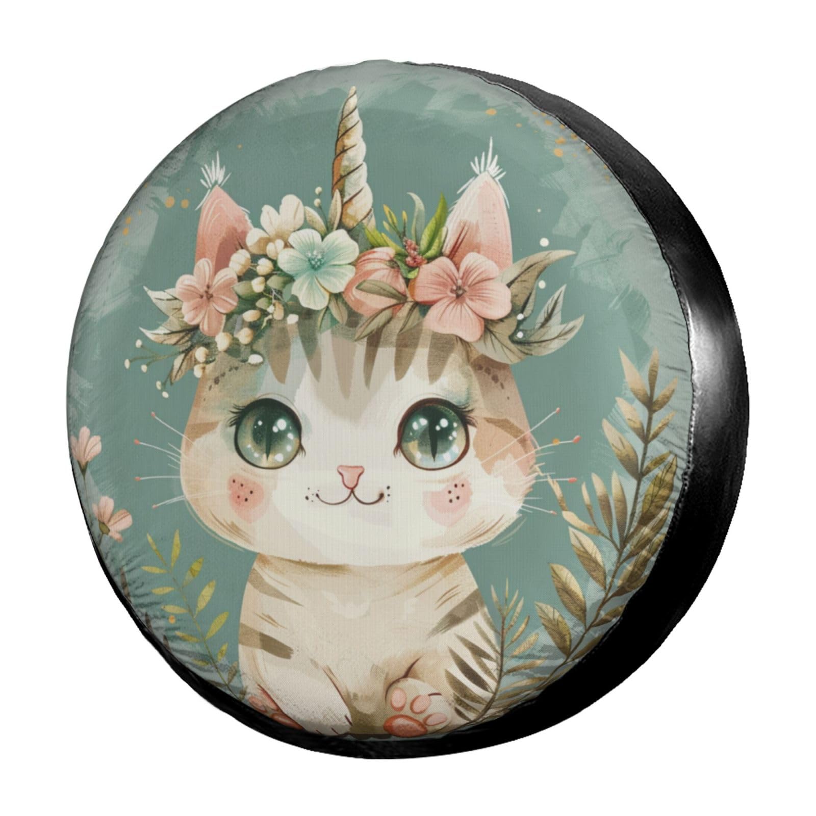 Dujiea Cat with Unicorn Horn Spare Tire Cover, Universal Wheel Tire Cover Waterproof Dust-Proof Tire Protectors for Trailer Rv SUV Truck Camper and Many Vehicle 14 15 16 17 Inch