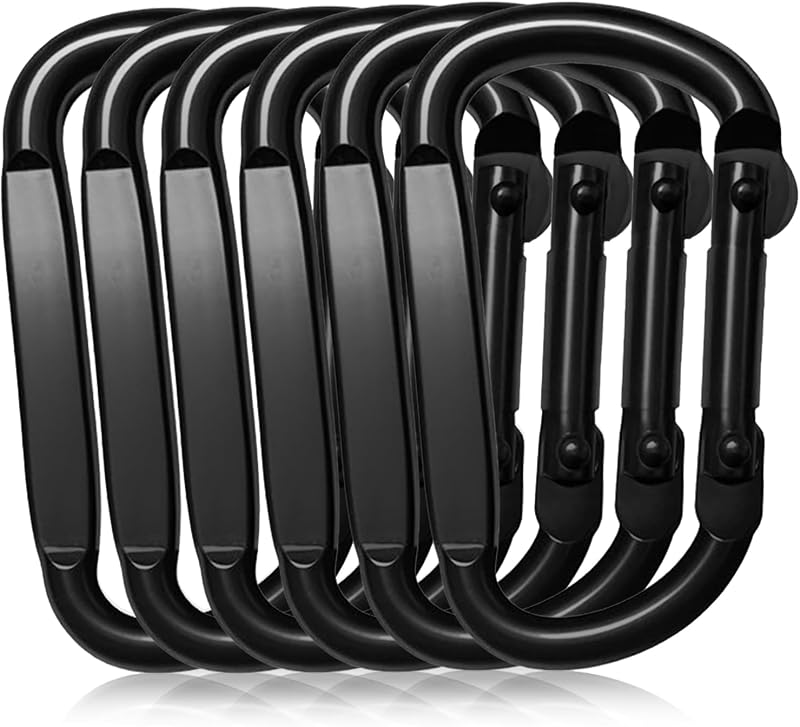 Carabiner Clips Heavy Duty, 2.4" Small D Ring Caribiniers - for Keychains, Camping, Hiking, Dog Leash, Black, 6PCS