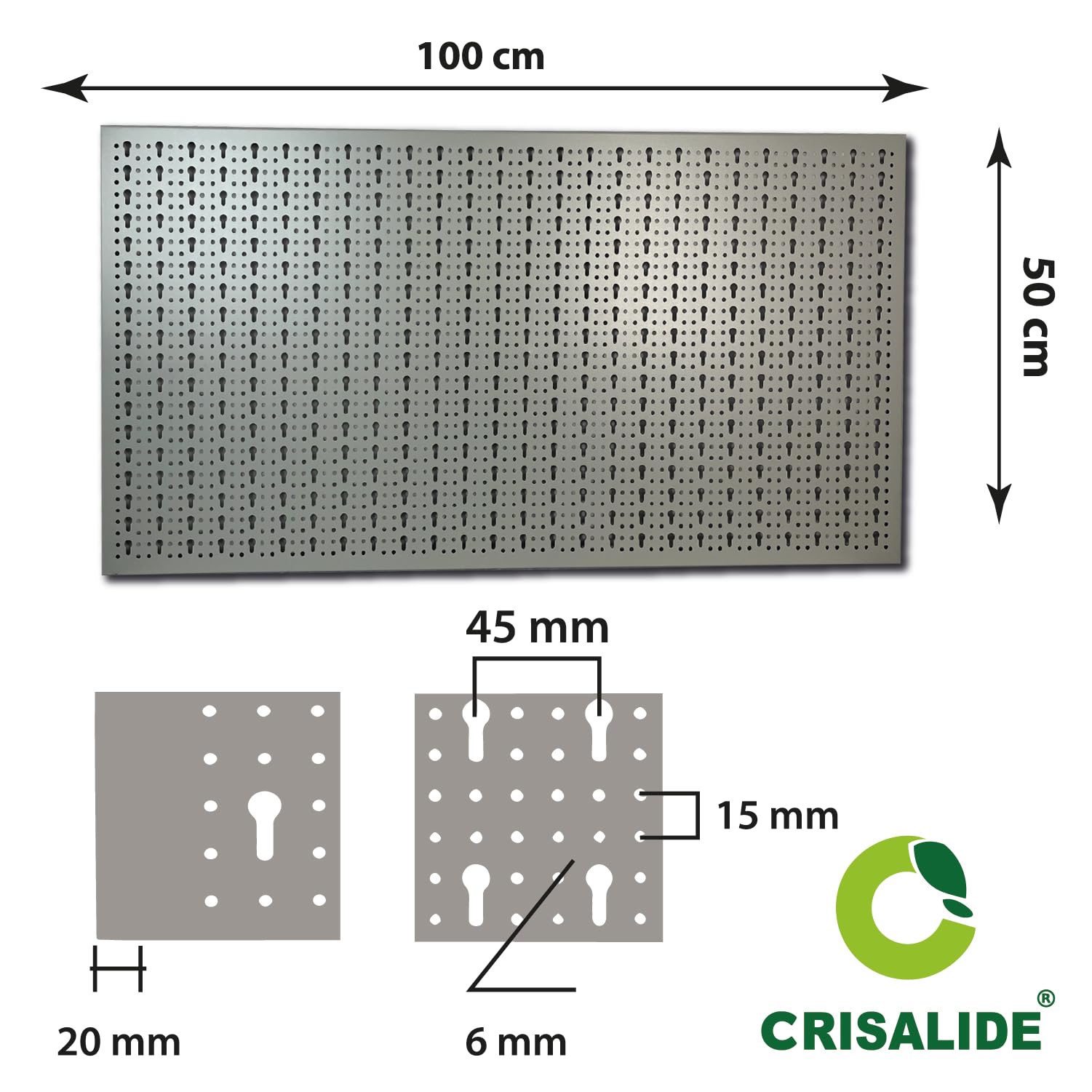 Crisalide® Pannello Portautensili Officina 100x50 cm con Kit Ganci Inclusi – Parete Porta Attrezzi in Metallo per Garage, Banco da Lavoro e Laboratorio – Organizer Utensili da Parete