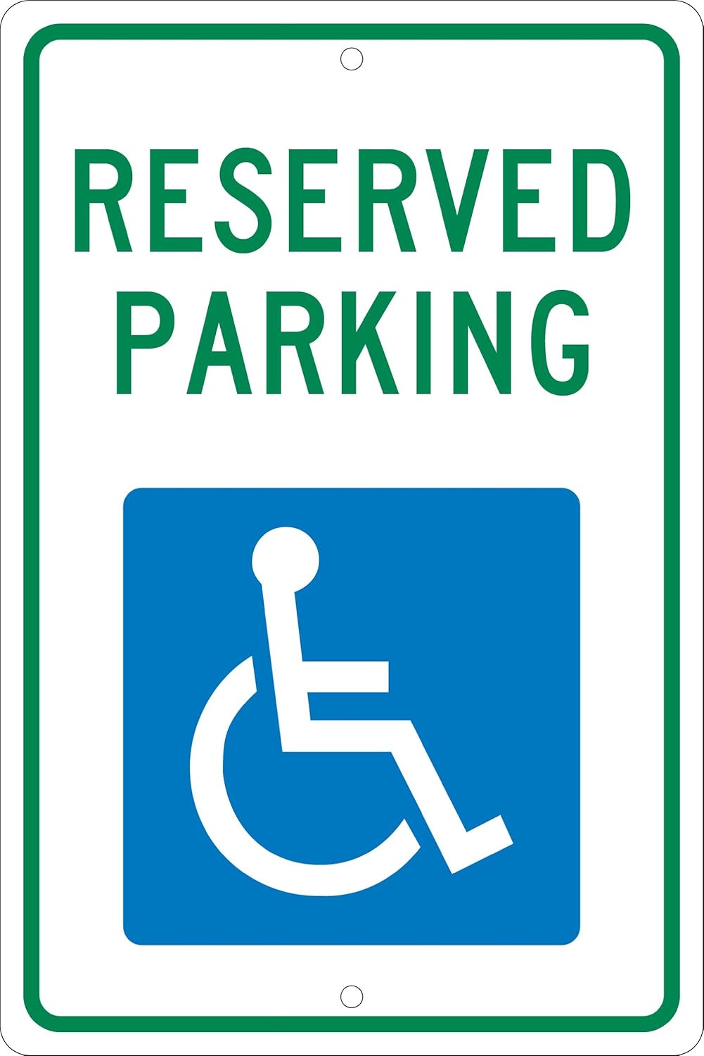 NMC TM87H Parking Sign with Handicapped Symbol, "Reserved Parking", 12" Width x 18" Height, Aluminum, Green/Blue On White