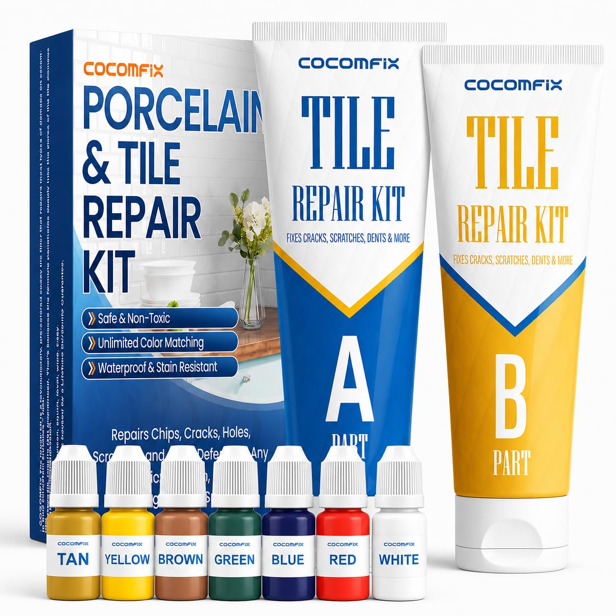 Tile Repair Kit, Ceramic Tile Repair Kit(Color Match), Porcelain Repair Kit with Super Strong Adhesion, Fix Porcelain Tile Chips, Cracks, Holes on Ceramic Tile, Porcelain, Acrylic, Fiberglass