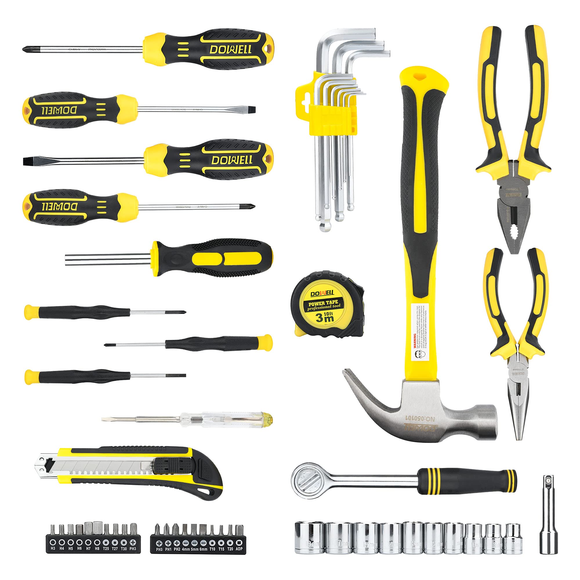 DOWELL Set di attrezzi da 61 pezzi, Kit meccanico, Set di chiavi a bussola, Per riparazioni auto e domestiche, Utensili manuali con scatola portautensili di stoccaggio in plastica