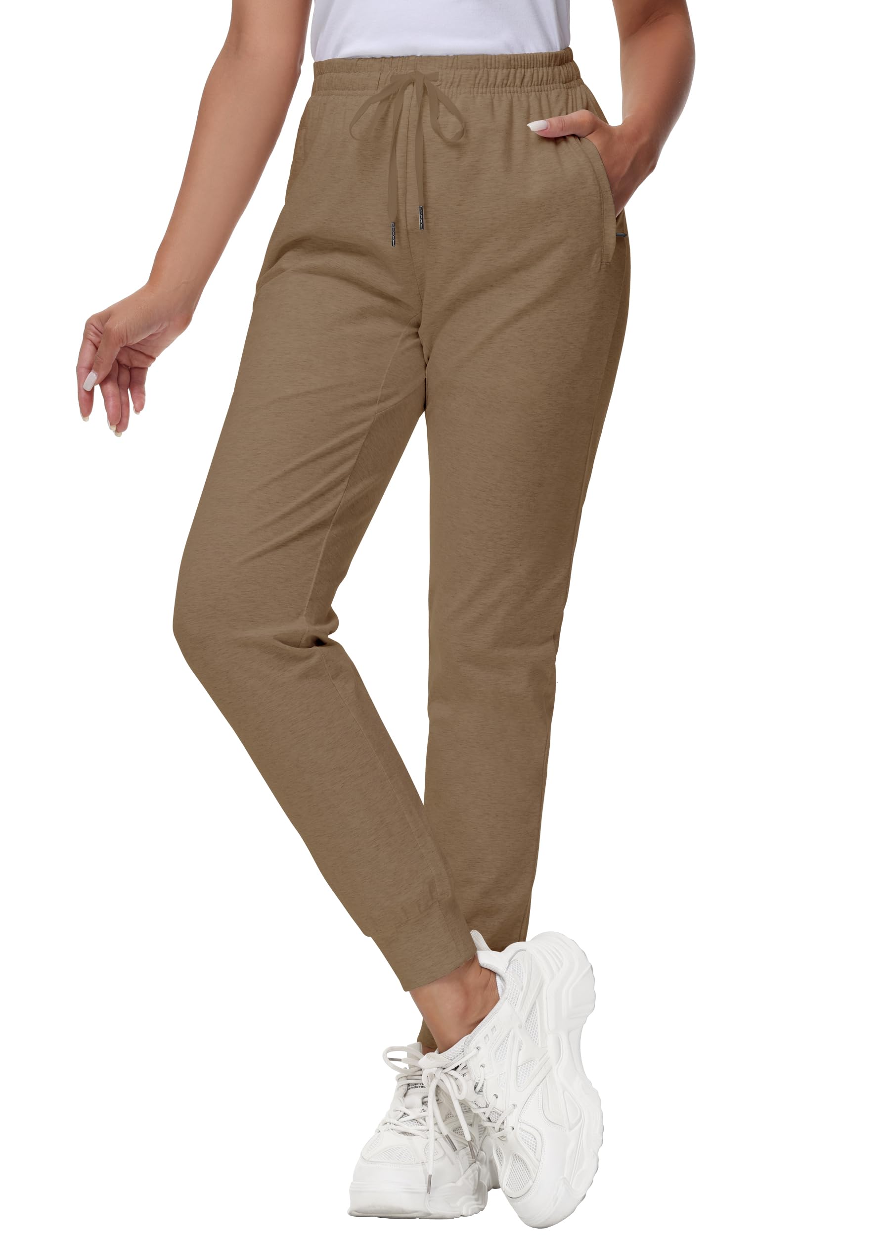 Mivei 29"/32"/34" Inseam Women's Tall Sweatpants Cotton Joggers with Zipper Pockets Lounge Sweat Running Yoga Gym Pants — Tan by Amazon