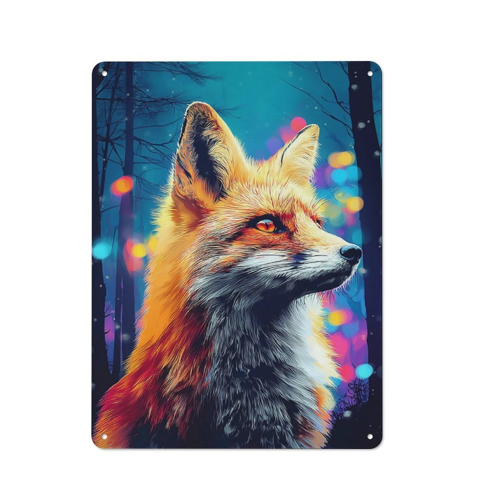 Junmoney Magical Fox In Winter Forest Printed Metal Sign 40X30cm For Hobby Room Or Studio, For Creative Interior Collectors