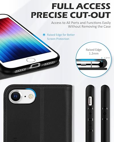 Miniatura 7 de SHIELDON Funda para iPhone SE 2022 5GSE 2020 de 4.7 pulgadas, iPhone 87 Funda tipo cartera de cuero genuino tarjetero Soporte magnético Flip Book