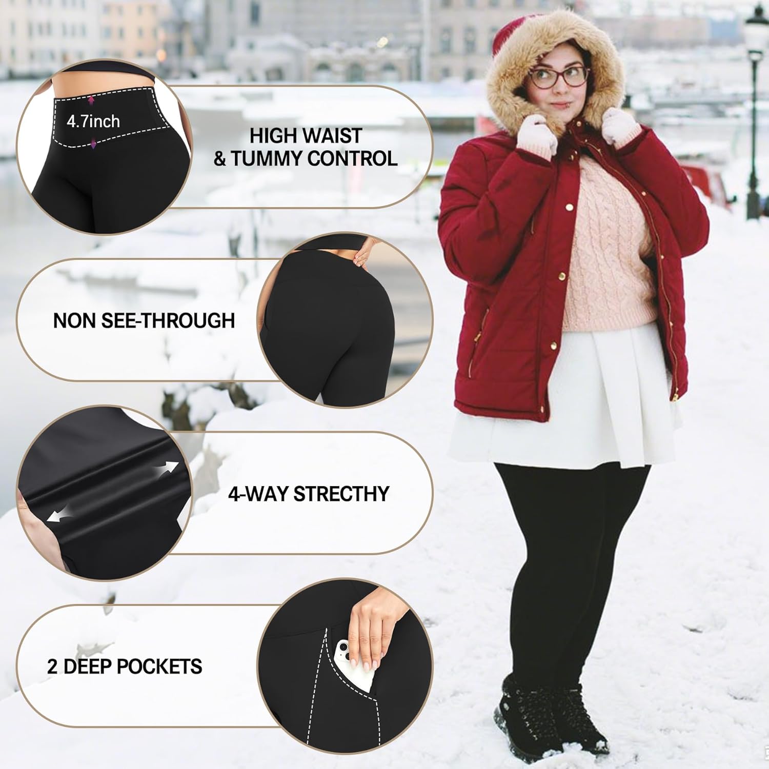 FULLSOFT 2 Pack Women's Plus Size Fleece Lined Leggings-Thermal High Waist Stretchy 1X-4X Yoga Pants for Winter Workout - Image 4