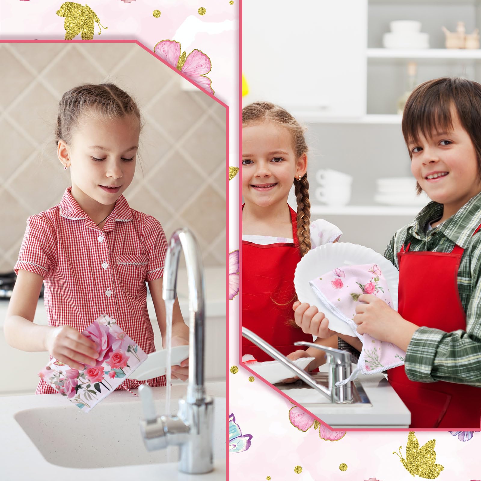 Gold And Pink Butterfly Kitchen Towels - 16x24 Inch Aesthetic Hand Towels For Preppy Girly Decor