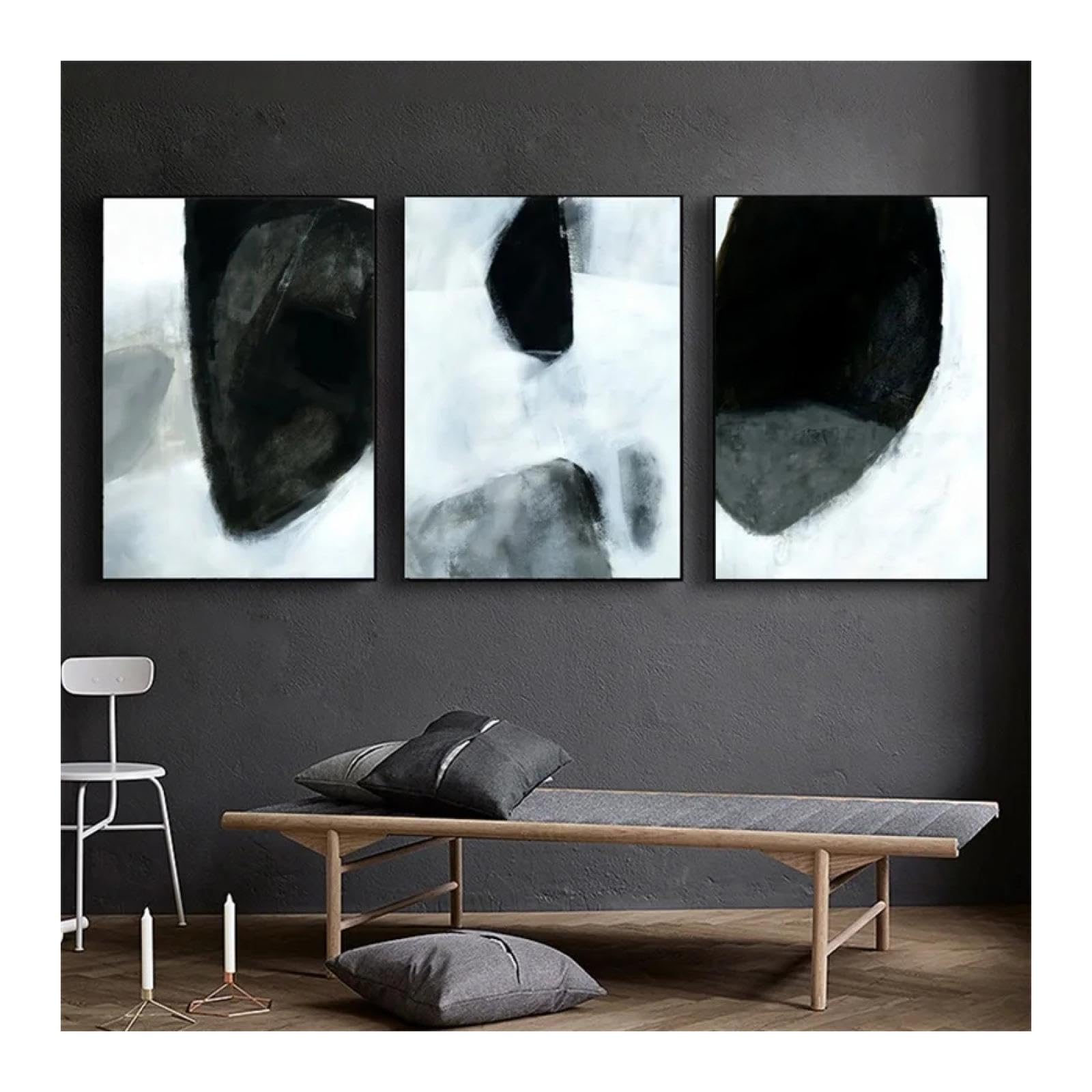 JGGXHM Niebieska czarna farba atramentowa abstrakcyjny obraz sztuka przejście salon dekoracja obraz plakat ścienny nowoczesny styl druk na płótnie - (40 x 60 cm x 3) 16 x 24 cale rama wewnętrzna