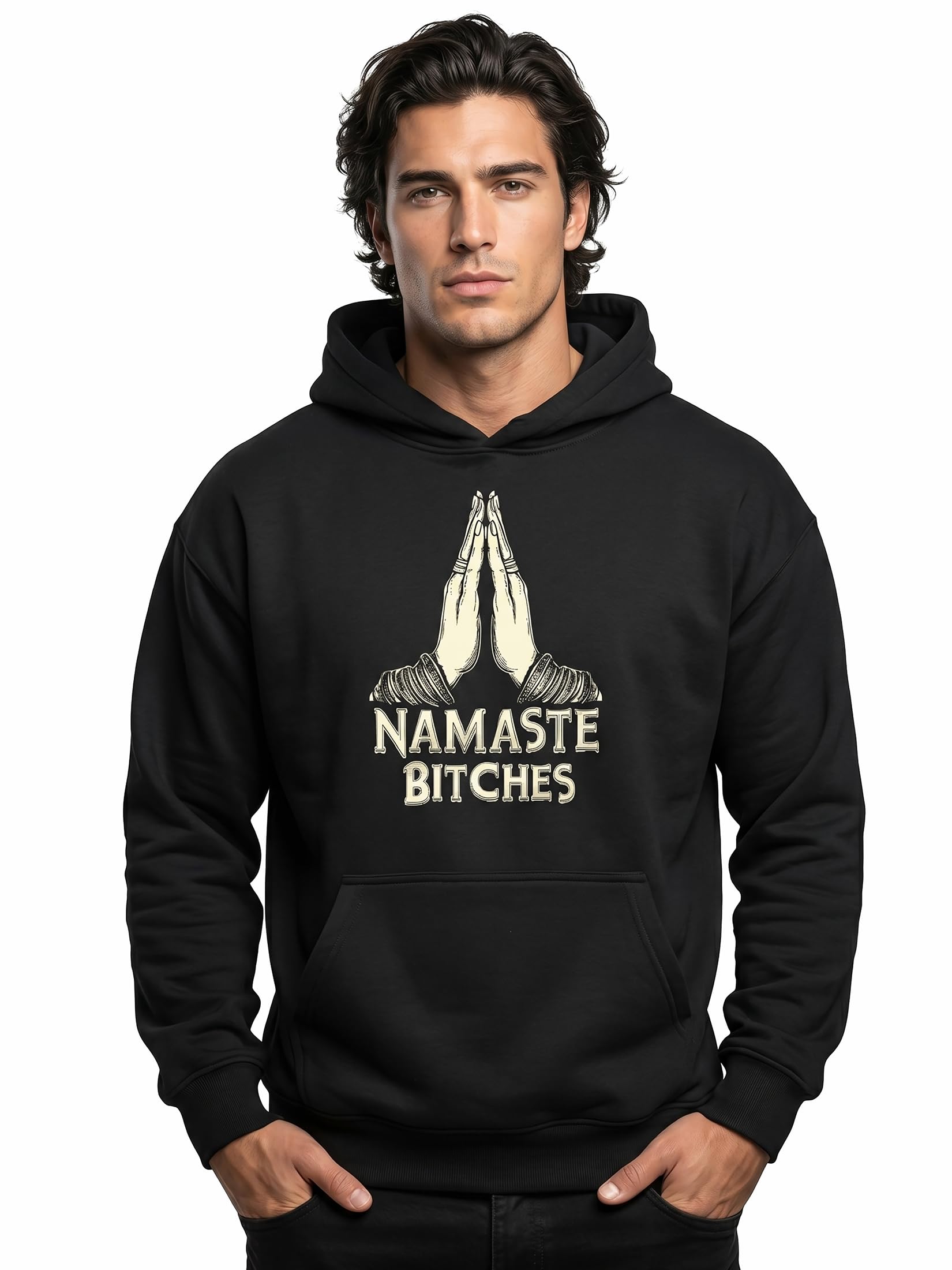 MAKAYA Sudadera con Capucha Hombre Buda Namaste - diseño Zen Espiritual Retro