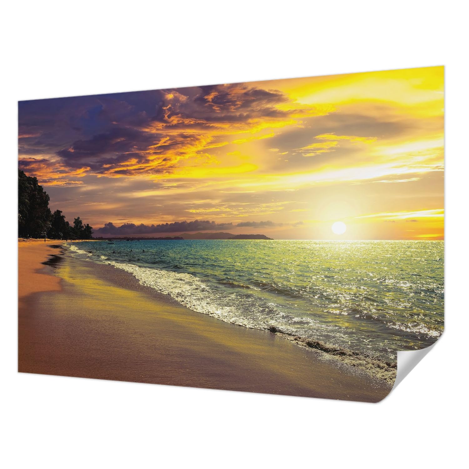 Papel pintado playa al atardecer para decorar un dormitorio moderno y relajante