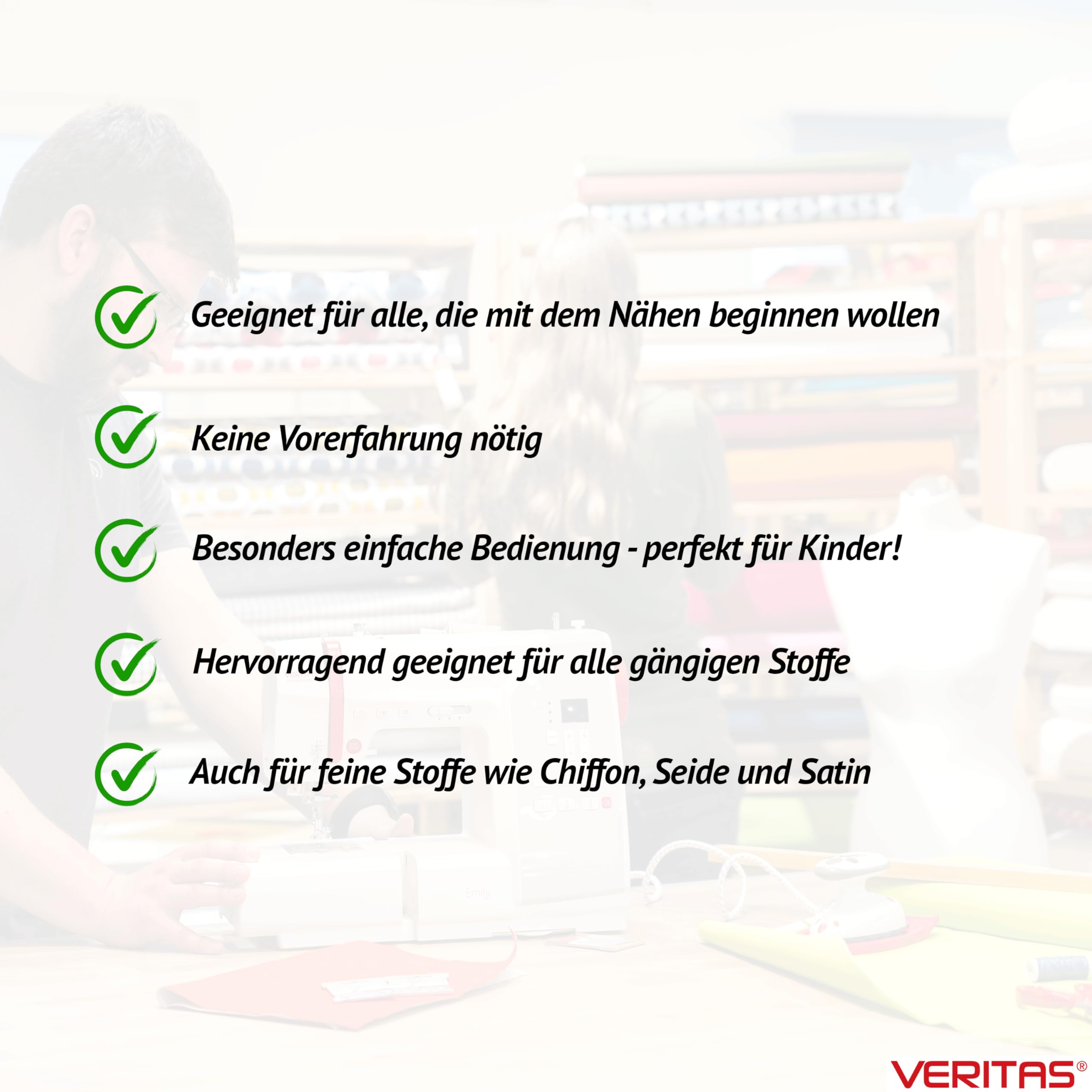 VERITAS Sarah Einsteiger-Nähmaschine – 13 Stichprogramme, Freiarm, Fadenabschneider, einstellbare Stichlänge, Fadenführung, Empfehlung Kinder-Nähmaschine F.A.Z. Kaufkompass