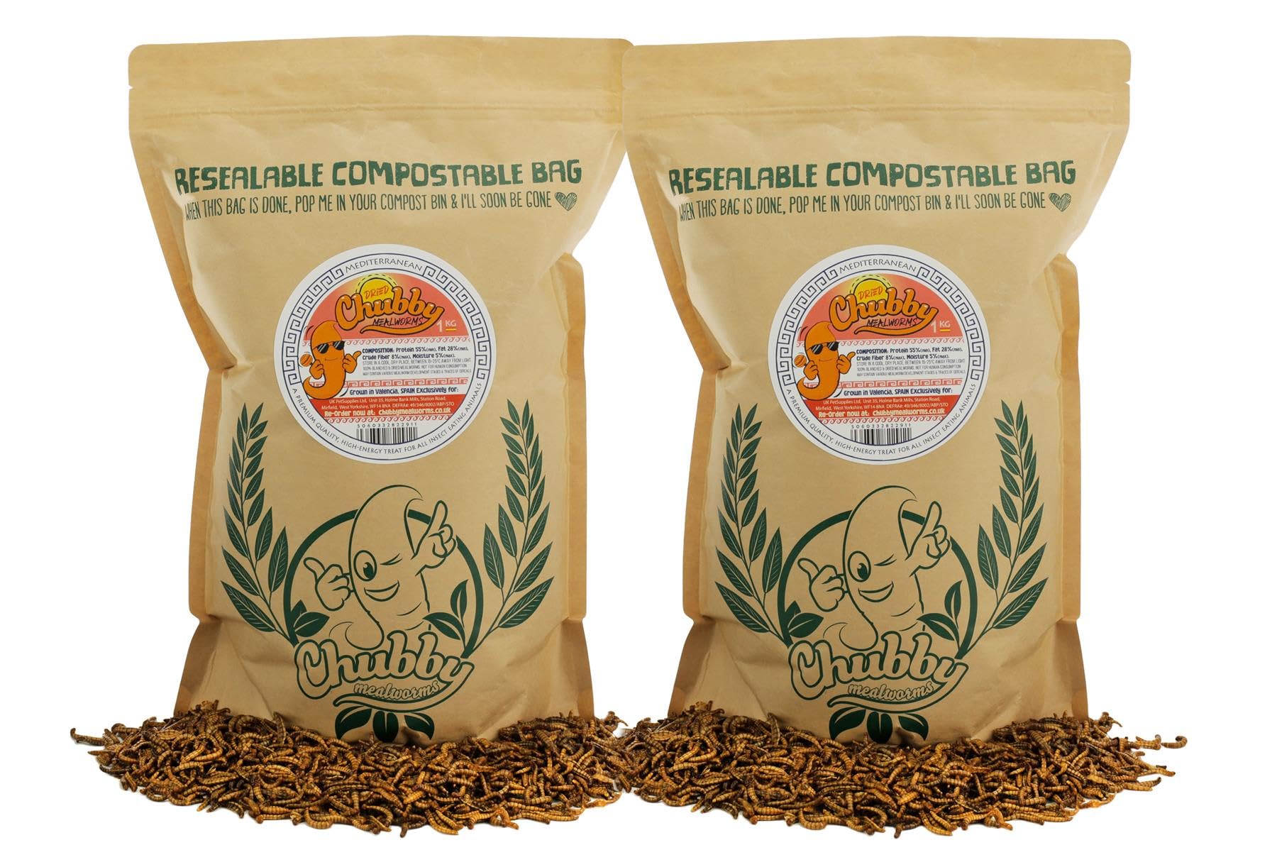 Chubby Mealworms EU Grown Refill Bag (2Kg), Mealworm For Wild Birds, Protein Rich Dried Meal Worms High Energy Dried Mealworms for Wild Birds, Reptiles, Gecko