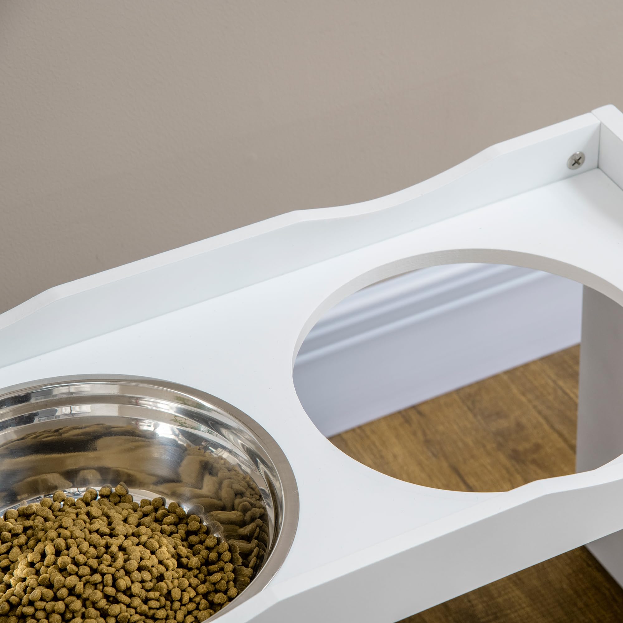 PawHut Comedero y Bebedero Perro Elevado con Borde Elevado, 2 Cuencos Extraíbles de Acero Inoxidable de 2 l, Estación de Alimentación, Color Blanco