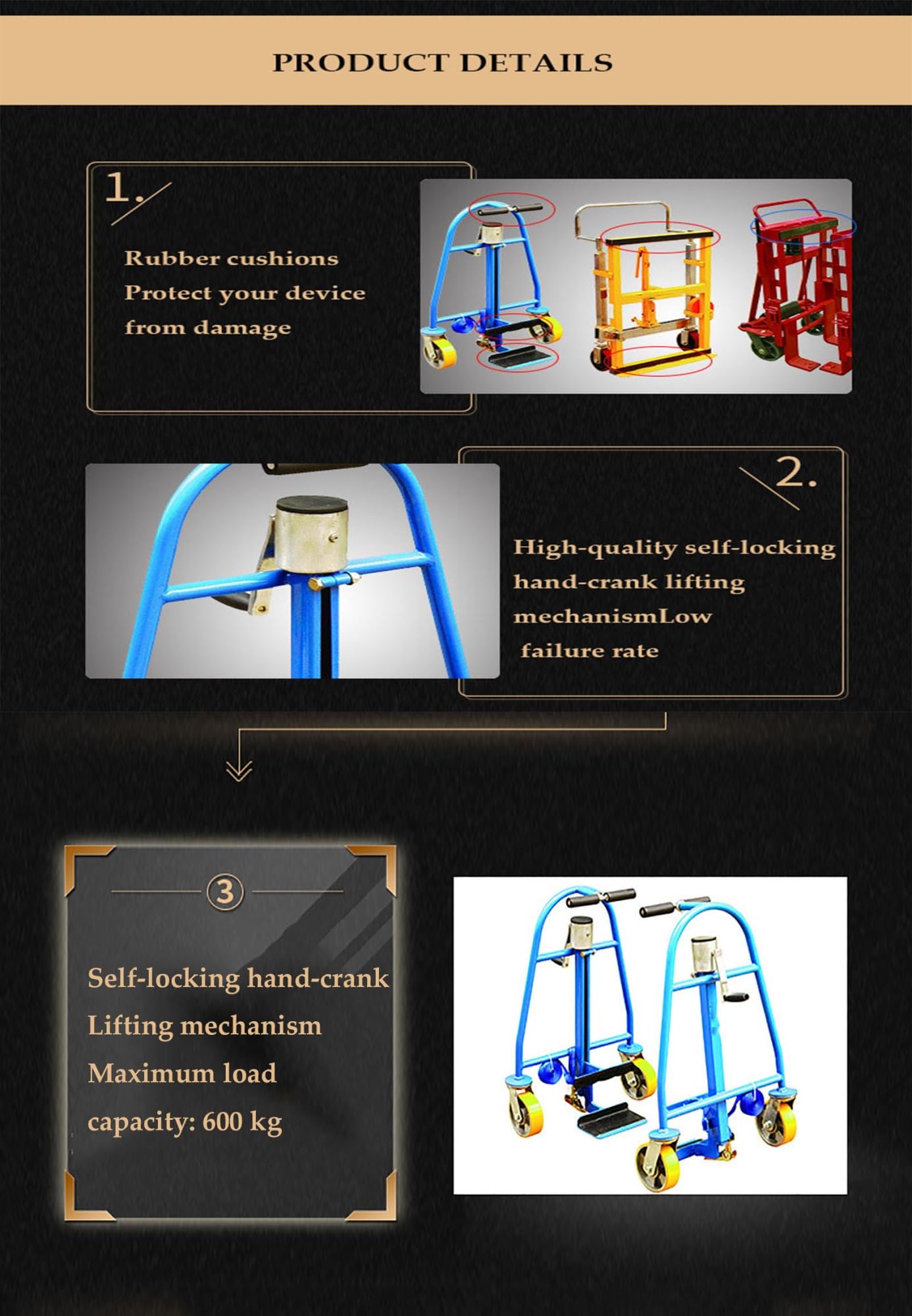 Carrello manuale per movimentazione mobili, capacità 600 kg, con 4 ruote, carrello resistente per spostare oggetti pesanti (set da 2)