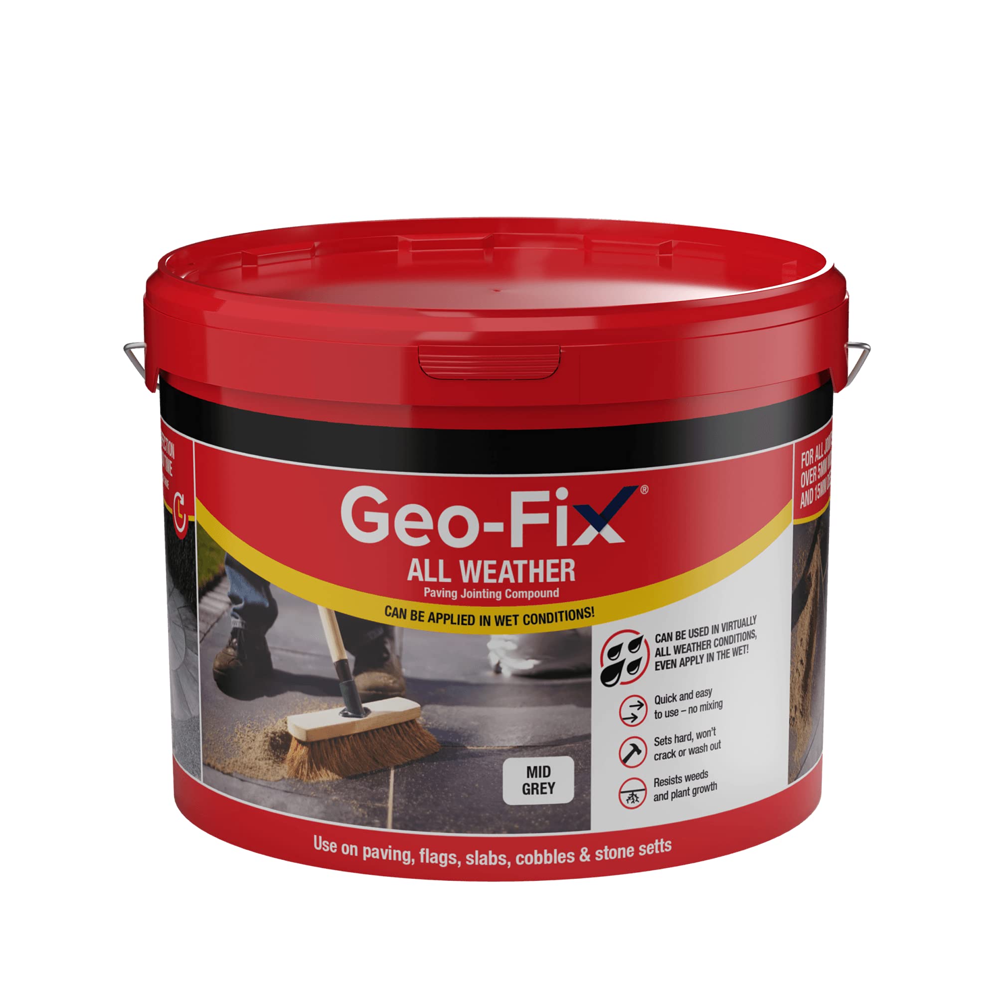 ARA CHOICE Geo-Fix All Weather Ready Mixed Jointing Patio Paving Compound Grout Colour 14kg Ready Mixed Easy Ready Mixed Pointing Mortar Joint Filler for Dry and Wet Conditions (Mid Grey) (BD14)