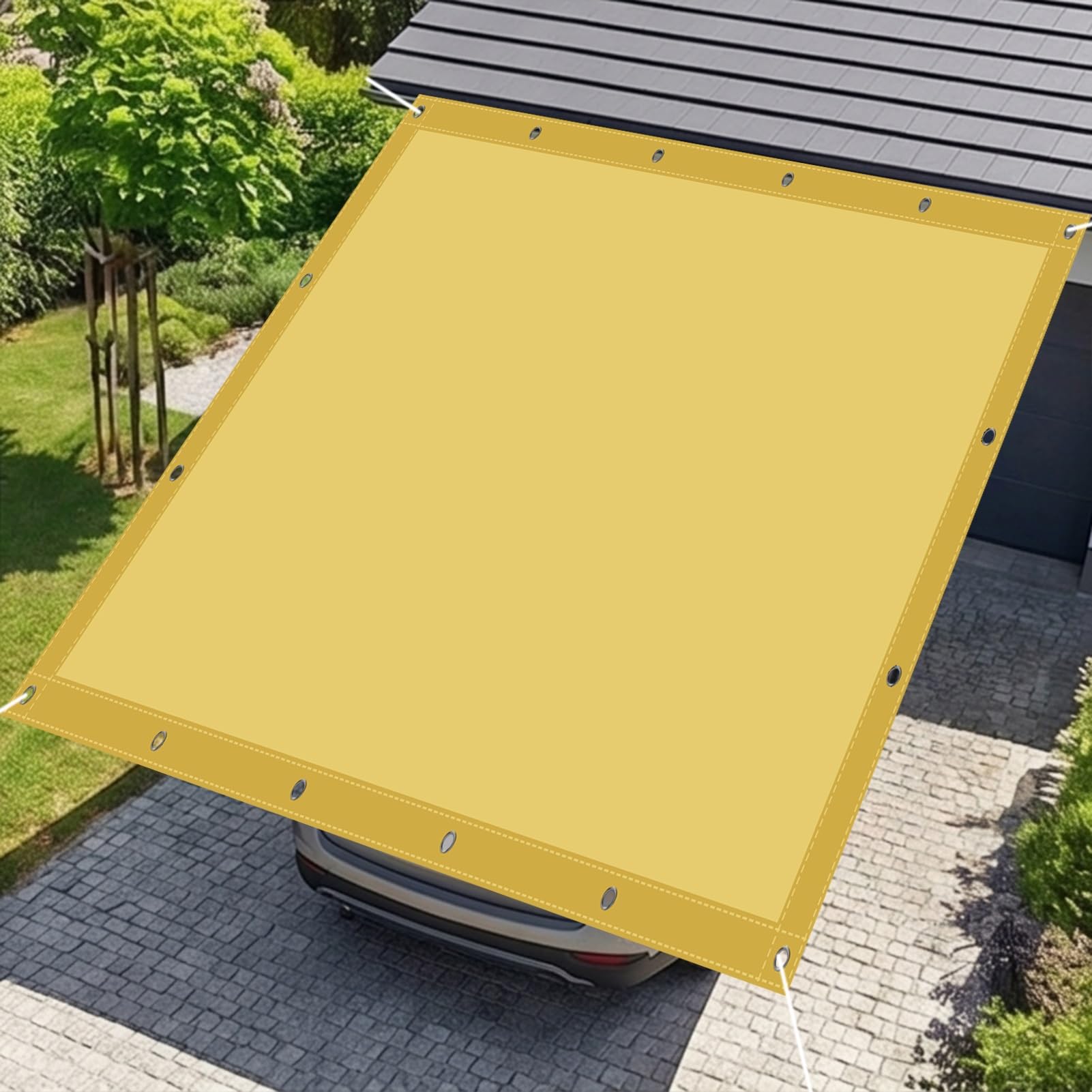 Żagiel zacieniający 170 x 360 cm ochrona UV prostokątne markizy zewnętrzne taras odporny na warunki atmosferyczne na taras na podwórku na zewnątrz ogród, żółty piasek