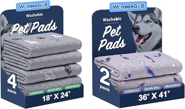 WanpeeGoo Washable Pee Pads for Dogs, 4 Pack 18*24 + 2 Pack 36*41