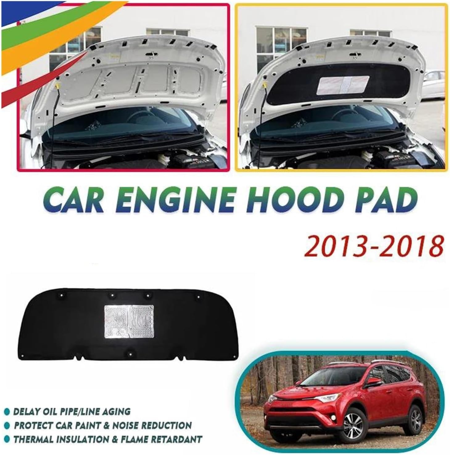 Automobile Insulation Car Front Engine Hood Pads for Toyota RAV4 XA40 2013-2018 Fireproof Sound Insulation Covers(OneColor)