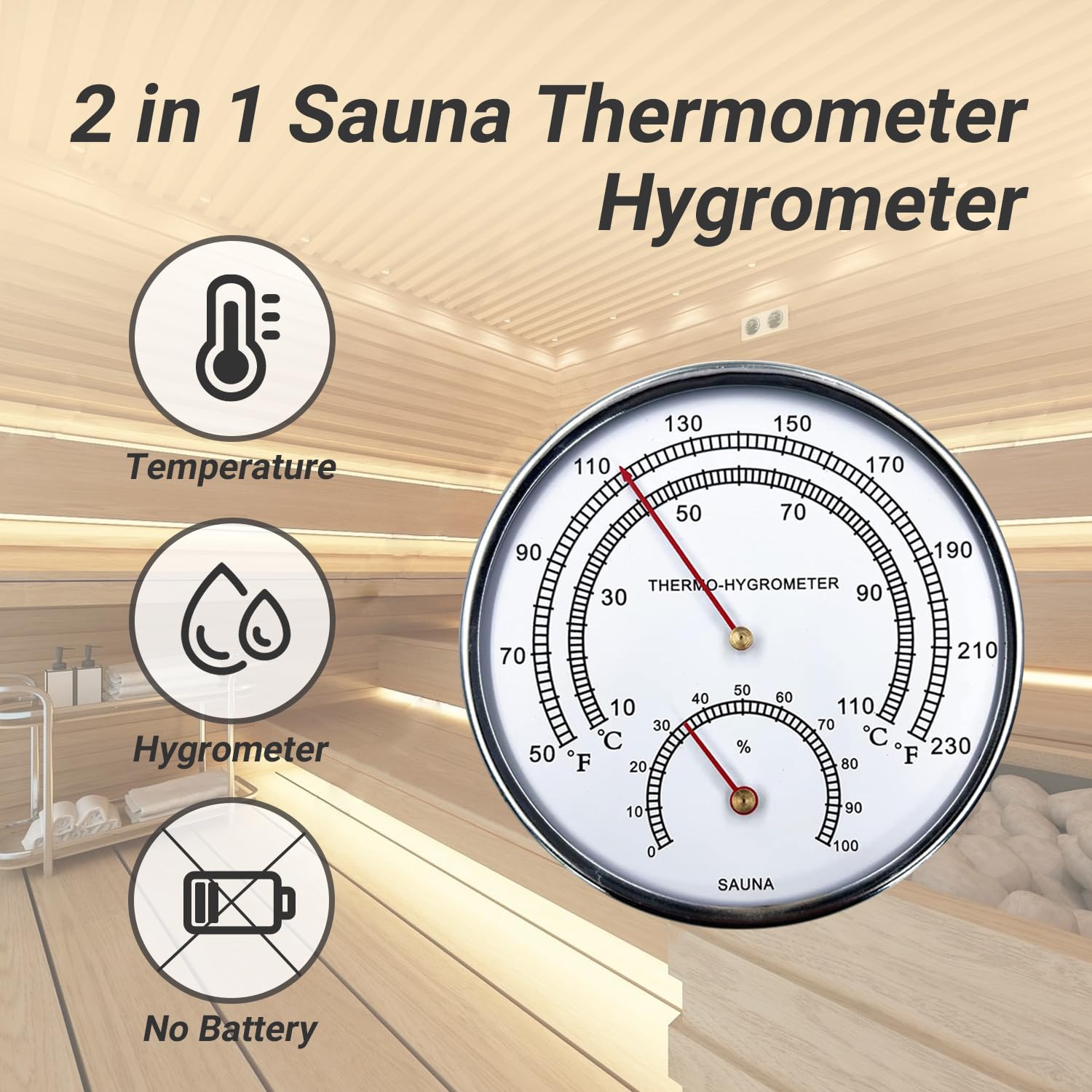 Sauna Thermometer and Hygrometer, 2 in 1 Sauna Thermometer Fahrenheit Accessories, Sauna Temperature Gauge for Sauna Steam Room Indoor Humidity Gauge Temperature (Sauna Thermometer-10)