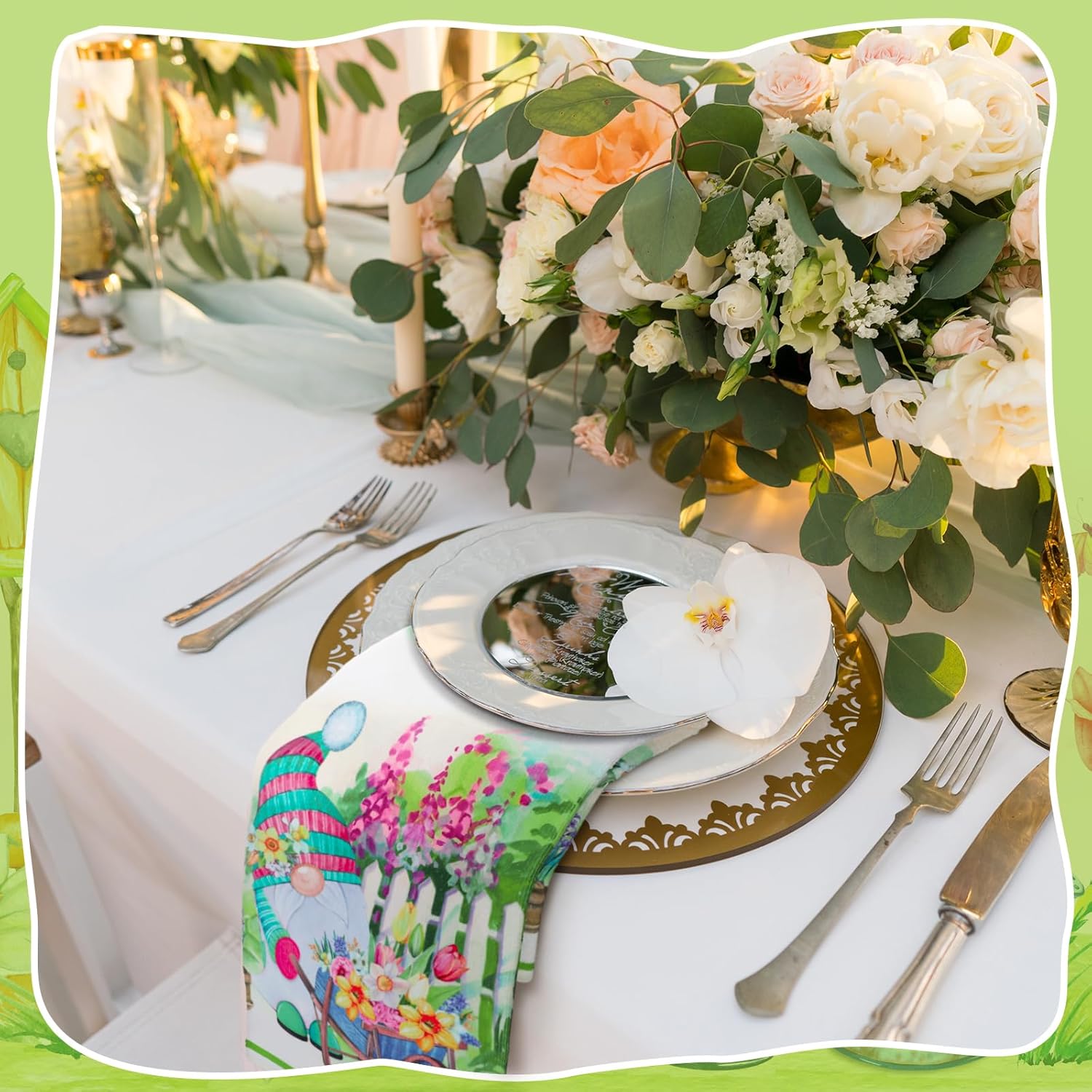 Tegeme 6 Pcs Spring Flower Gnome Kitchen Towel Easter Summer Floral Dish Hand Tea Towels Absorbent Polyester Cloths for Kitchen Bathroom Home Indoor Decor and Accessories, 16 x 24 Inch - Image 6