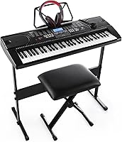 Joymusic JK-61 61-Key Keyboard Piano for Beginners: LCD Display, 255 Timbres/Rhythms, Stand, Stool, Headphones, Mic
