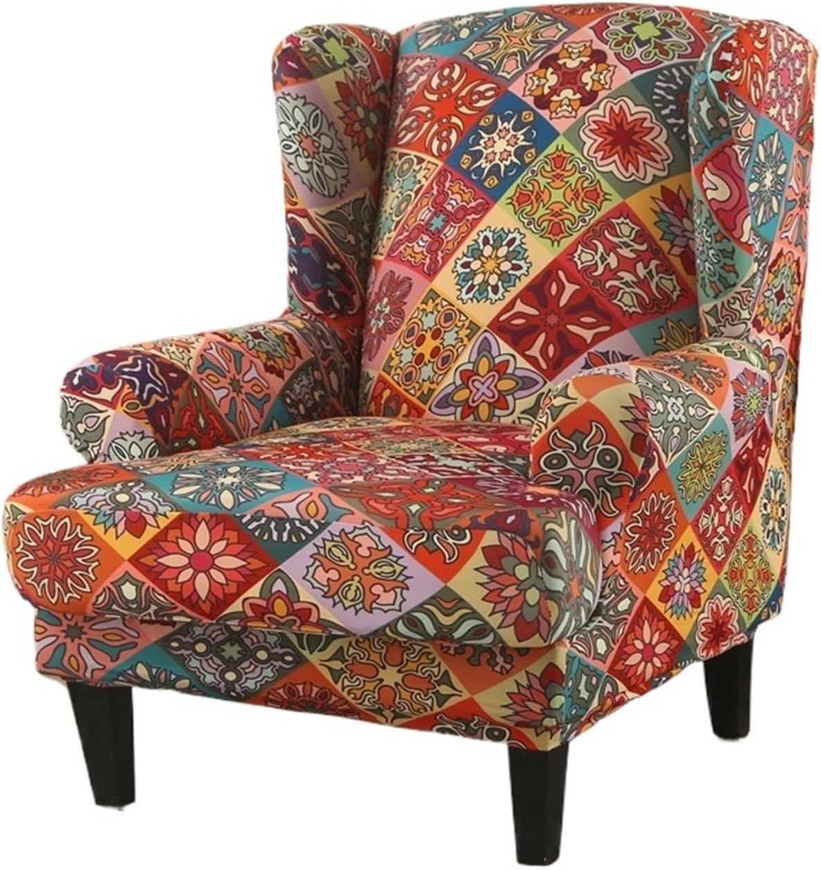 Wing Chair Slipcover Wing Chair Cover Stretch Spandex Armchair Relax Sofa Slipcovers with Seat Cushion Covers Footstool(Color 4)
