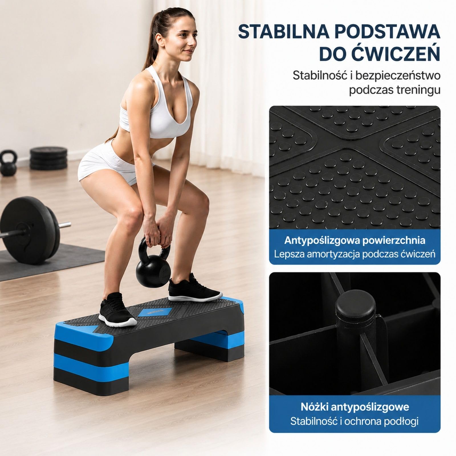 Regulowany step do aerobiku z PP, niebiesko-czarny podest do ćwiczeń w domu, cardio i treningu siłowego