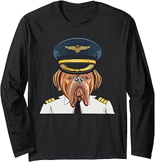 First Officer Dogues de Bordeaux Airline Pilot Long Sleeve T-Shirt