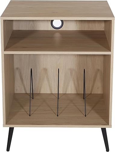 Miniatura 4 de OSP Home Furnishings Consola de soporte para tocadiscos retro con almacenamiento de álbumes, acabado de aliso noruego