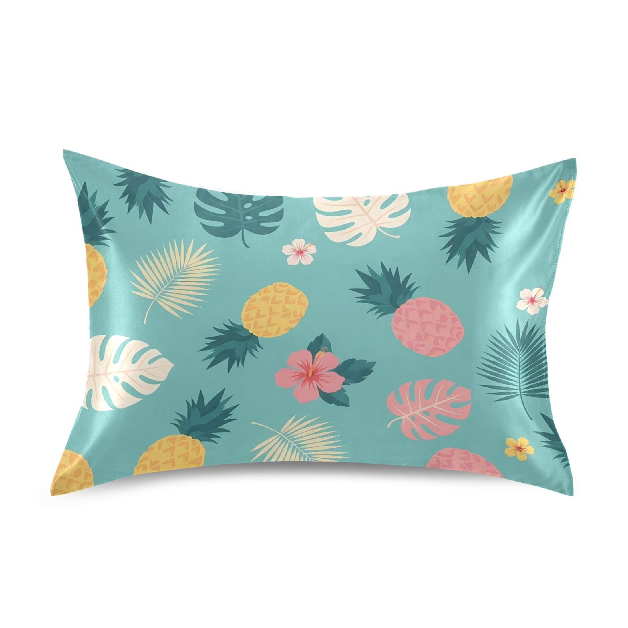Fuauuyl Pillowcase Queen Size 20x30 in, Pineapples Monstera Leaves Soft Breathable Satin Pillow Case for Hair and Skin with Envelope Closure Wrinkle-Free