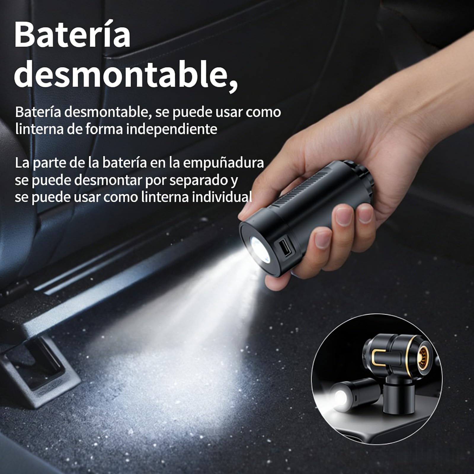 2 en 1 Soplador de Polvo Eléctrico y Aspirador con Luz, 17KPa, 6000mAh, 3 Velocidades, Soplador y Aspirador, Motor Sin Escobillas, para Coche, PC, Sofá, Mascotas, Exterior, Hogar (Negro)