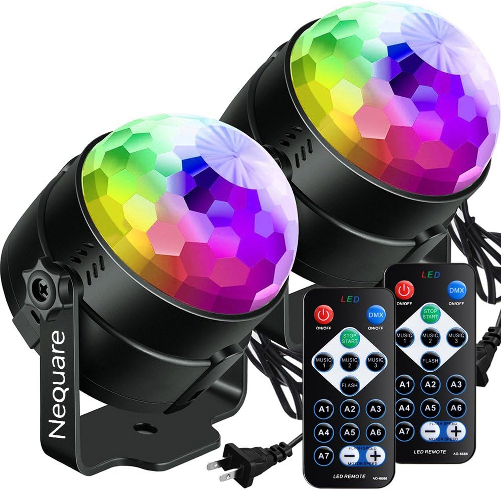 Nequare Party Lights Sound Activated Disco Ball Strobe Light 7 Lighting Color Disco Lights with Remote Control for Bar Club Party DJ Karaoke Wedding Show and Outdoor