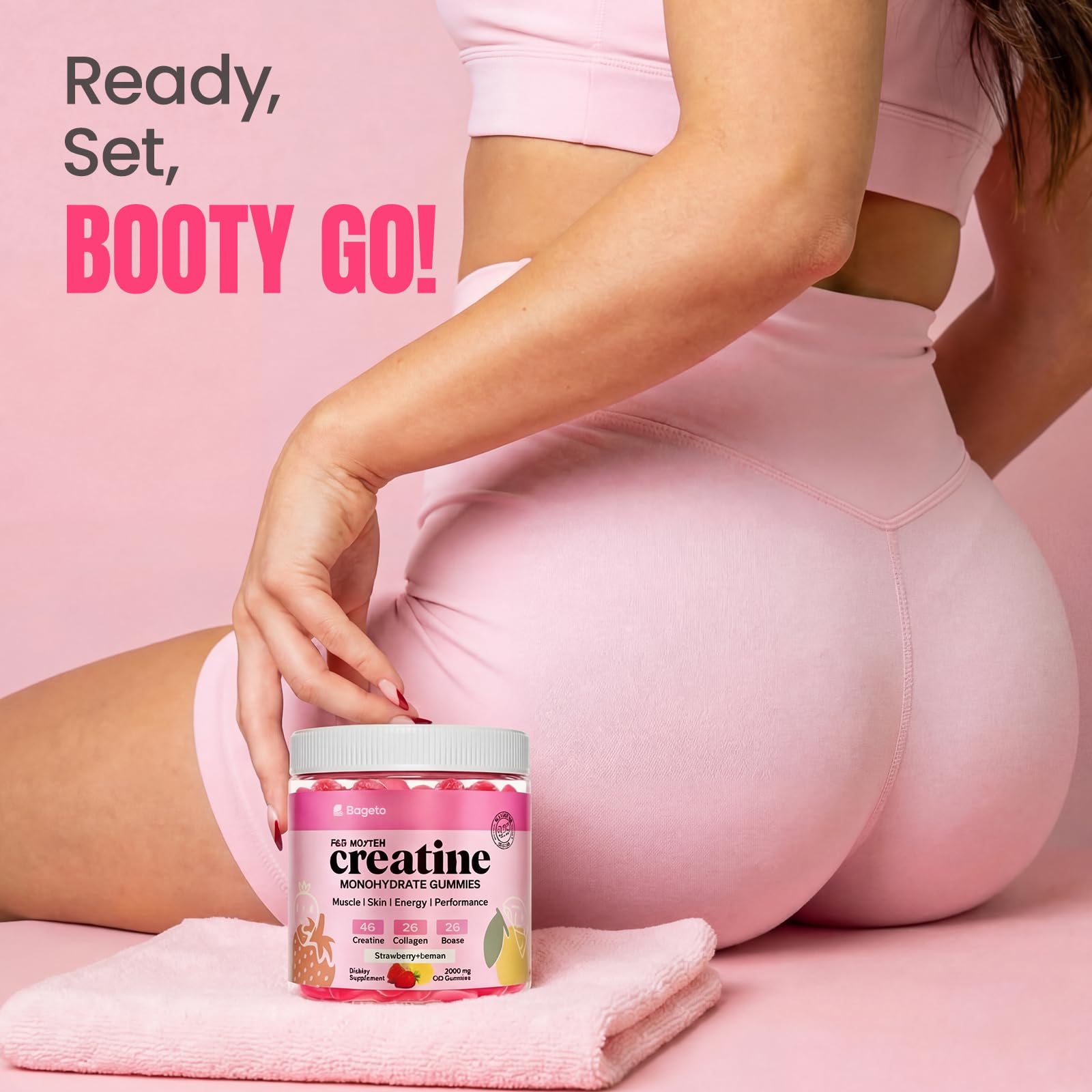 Creatine Gummies for Women, 8000 MG Complex with Collagen + BCAAs + Vitamin C & B12, Creatine Monohydrate Gummies for Women, for Booty, Energy & Strength, Sugar Free 120 Count Strawberry-Lemon Flavor - 5