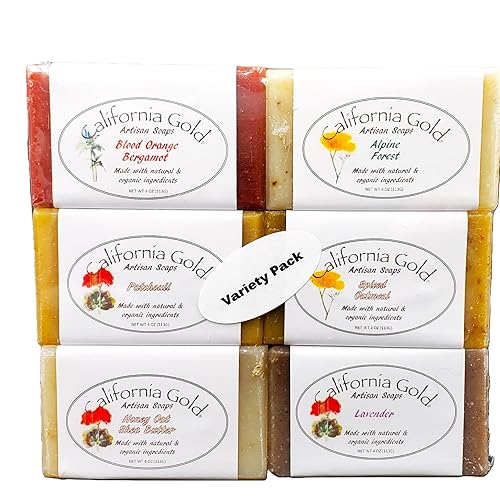 Miniatura 2 de Paquete variado de 6 jabones de barra totalmente naturales y orgánicos, pachulí, bergamota de naranja sanguina, lavanda, mantequilla de karité de