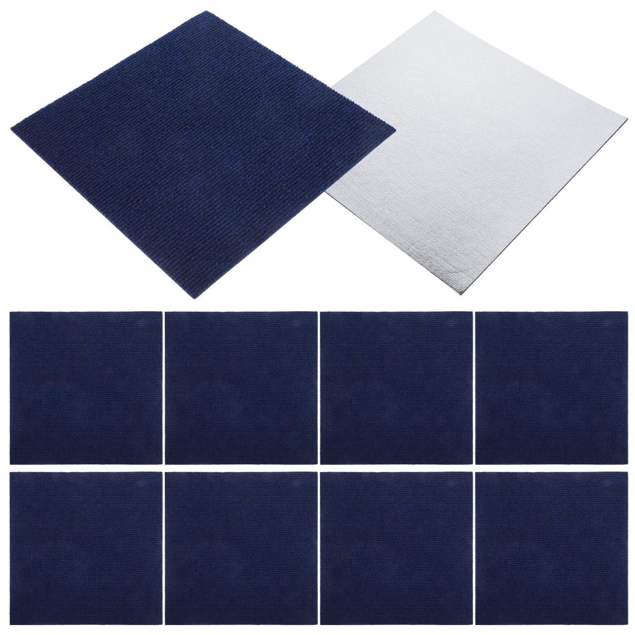 Baluue Self Adhesive Carpet Tiles - 10 Pack Peel and Stick Floor Tiles, 30x30cm Non-slip Sticky Flooring for Bedroom & Office, Removable DIY Carpet Square Mats for Home, Navy Blue