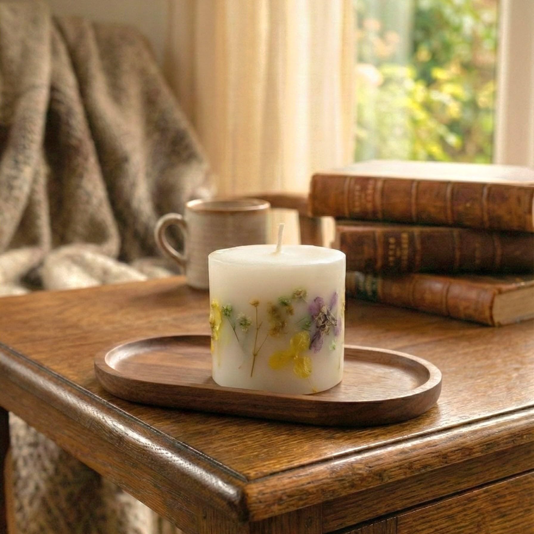 Ignique Soy Wax Pillar Candle Embedded with Real Dried Flowers | Lavender Fragrance | Botanical Touch | Gifting | Home Decor | Luxury Candle | Set of 2-image-14