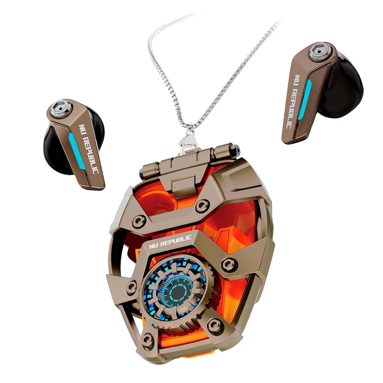 Nu Republic Cyberstud X2 with 70 Hour Playtime, X-Bass® Technology, 13mm Neodymium Drivers, ENC Mics, Type-C Fast Charging, 40ms Low Latency, Dual Mode (Game/Music) TWS Earbuds (Orange/Grey) Nu Republic Cyberstud X2 with 70 Hour Playtime, X-Bass® Technology, 13mm Neodymium Drivers, ENC Mics, Type-C Fast Charging, 40ms Low Latency, Dual Mode (Game/Music) TWS Earbuds (Orange/Grey)