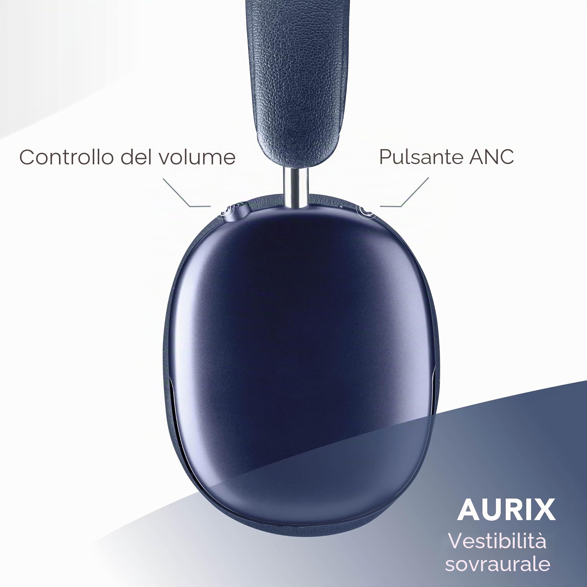 Music Sound Aurix Cuffie Bluetooth Over Ear, Blu | Cancellazione Attiva del Rumore, Audio Spaziale, Comandi sui Padiglioni, Microfono Integrato, Fino a 35h di Autonomia