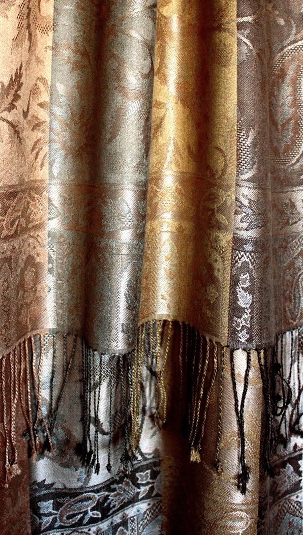 Lorenzo Cana Pashmina Damenschal Schaltuch jacquard gewebt aus 100% Seide 70 x 190 cm Paisleymuster Seidenschal Seidentuch harmonische Braun Gold Farben 78080