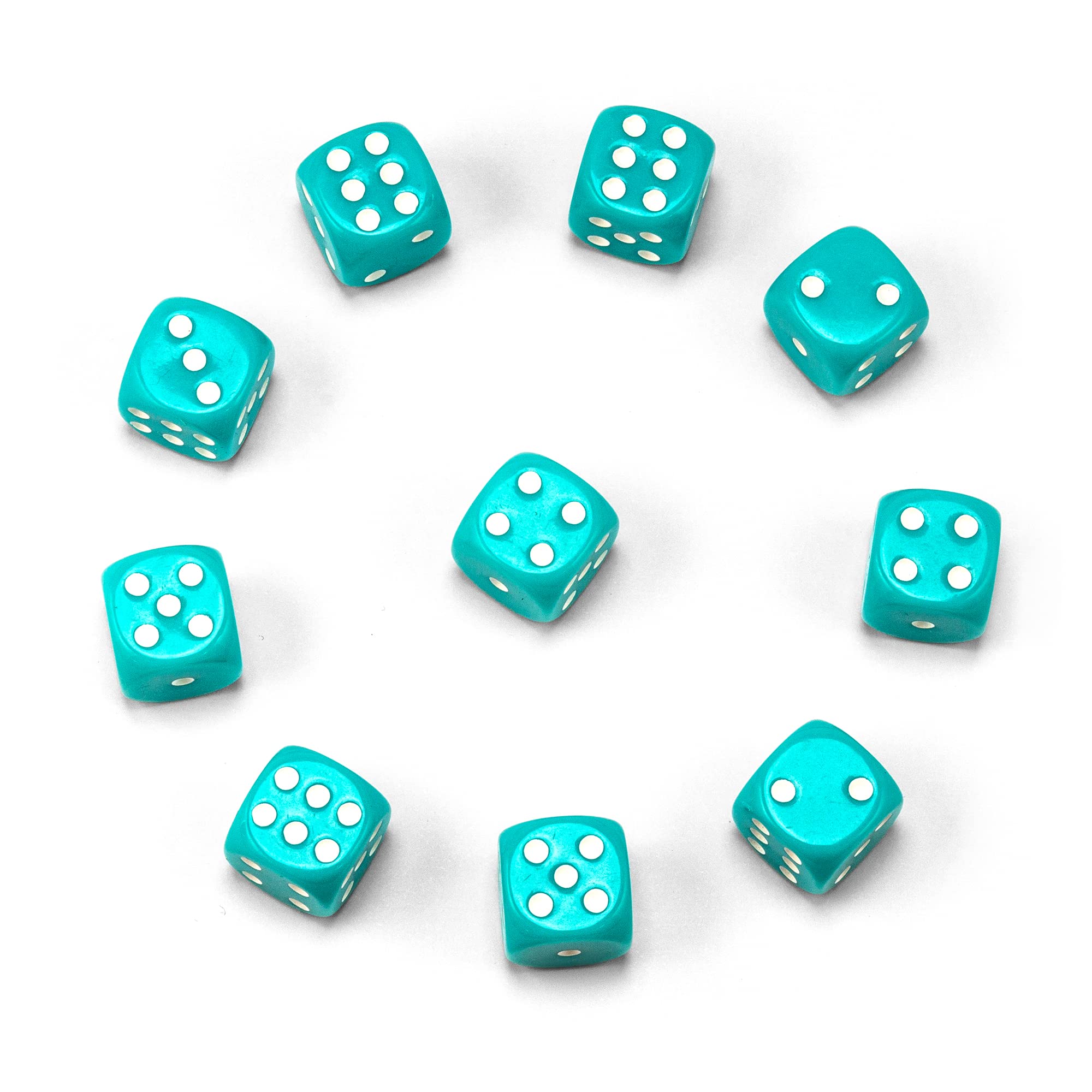Waldfelsen® High Quality Dice in 15 Standard Size 16 mm Eye Cube Game Cube Set (10 Pieces, Turquoise)