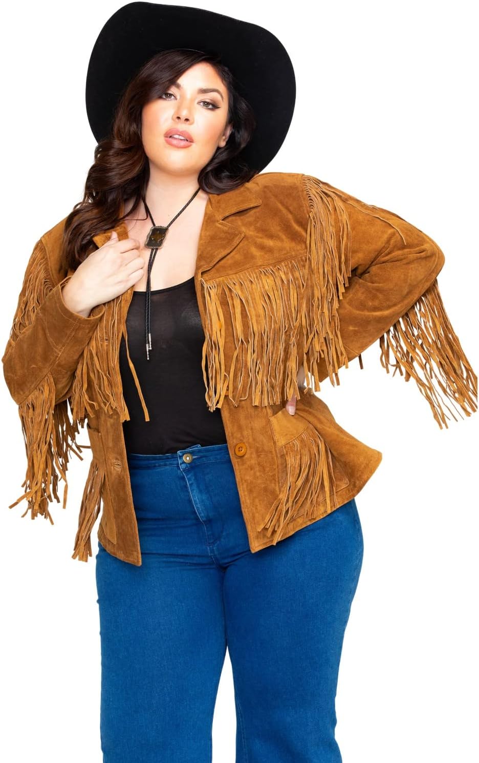 Liberty Wear Women's Suede Fringe Jacket Plus Brown 3X