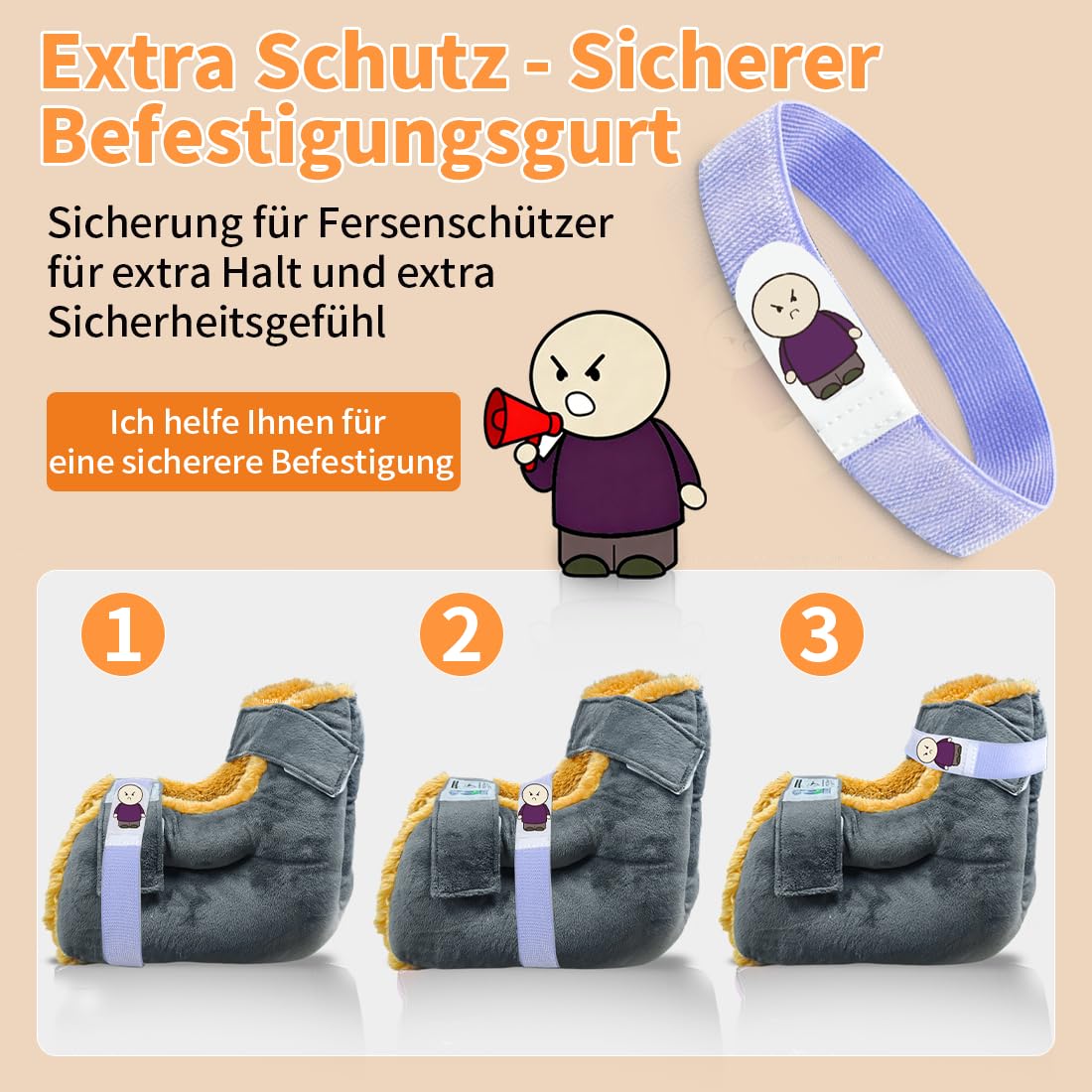 Fersenschützer gegen Dekubitus für Bettlägerige, Fersenentlastungskissen mit offener Ferse, Weiches Fersenpolster mit verstellbaren Klettverschlüssen für Druckstellen & Seniorenpflege (Grau, 1PC)