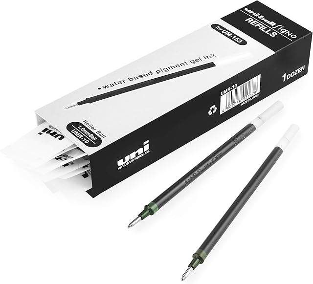 uni-ball Signo UM-153 Pen Refills - 1.0mm Nib - Gel Ink - Black - Pack of 12 Refills