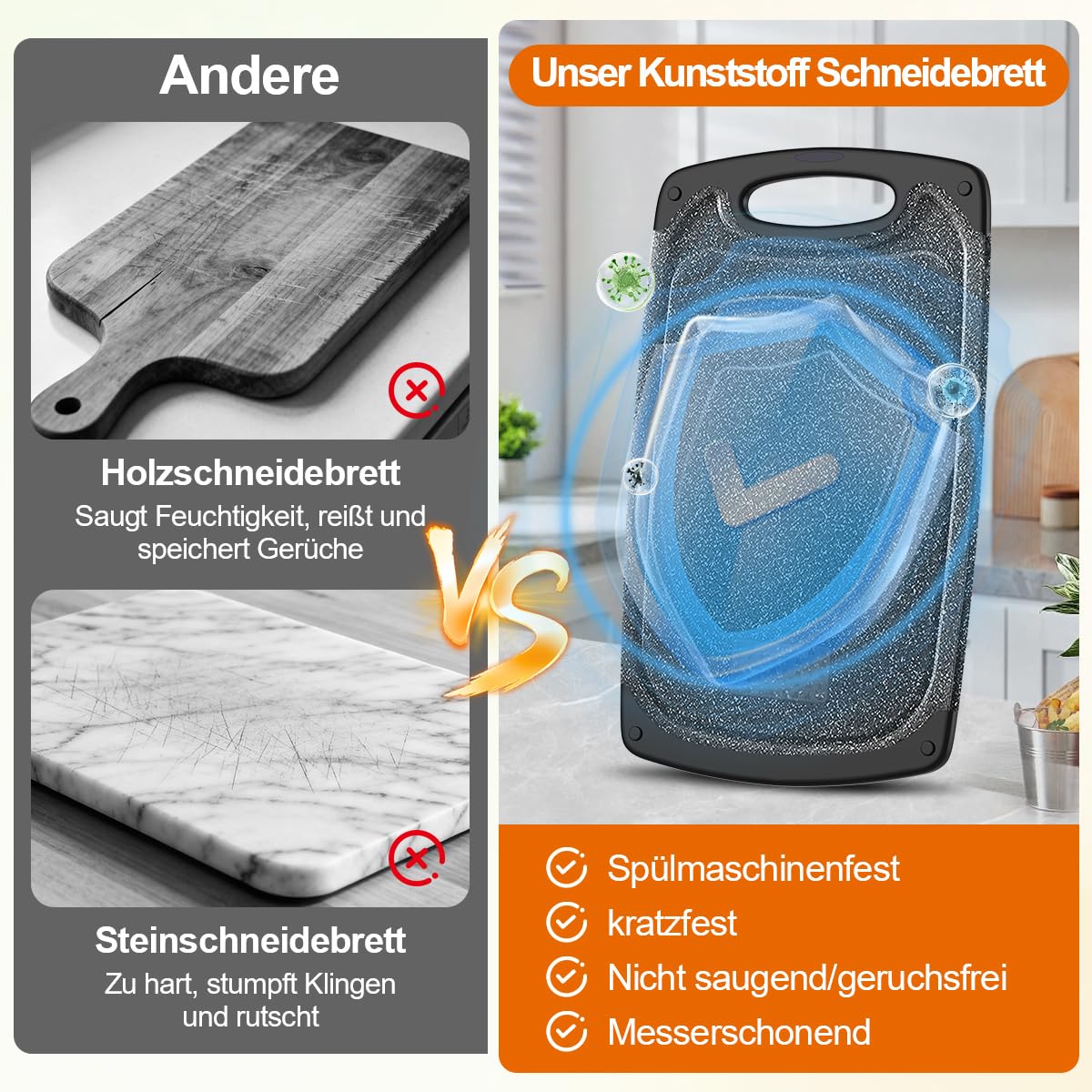 KIMIUP Schneidebrett Kunststoff, 3 Stück, BPA-freie, Spülmaschinenfest – Ansicht 5