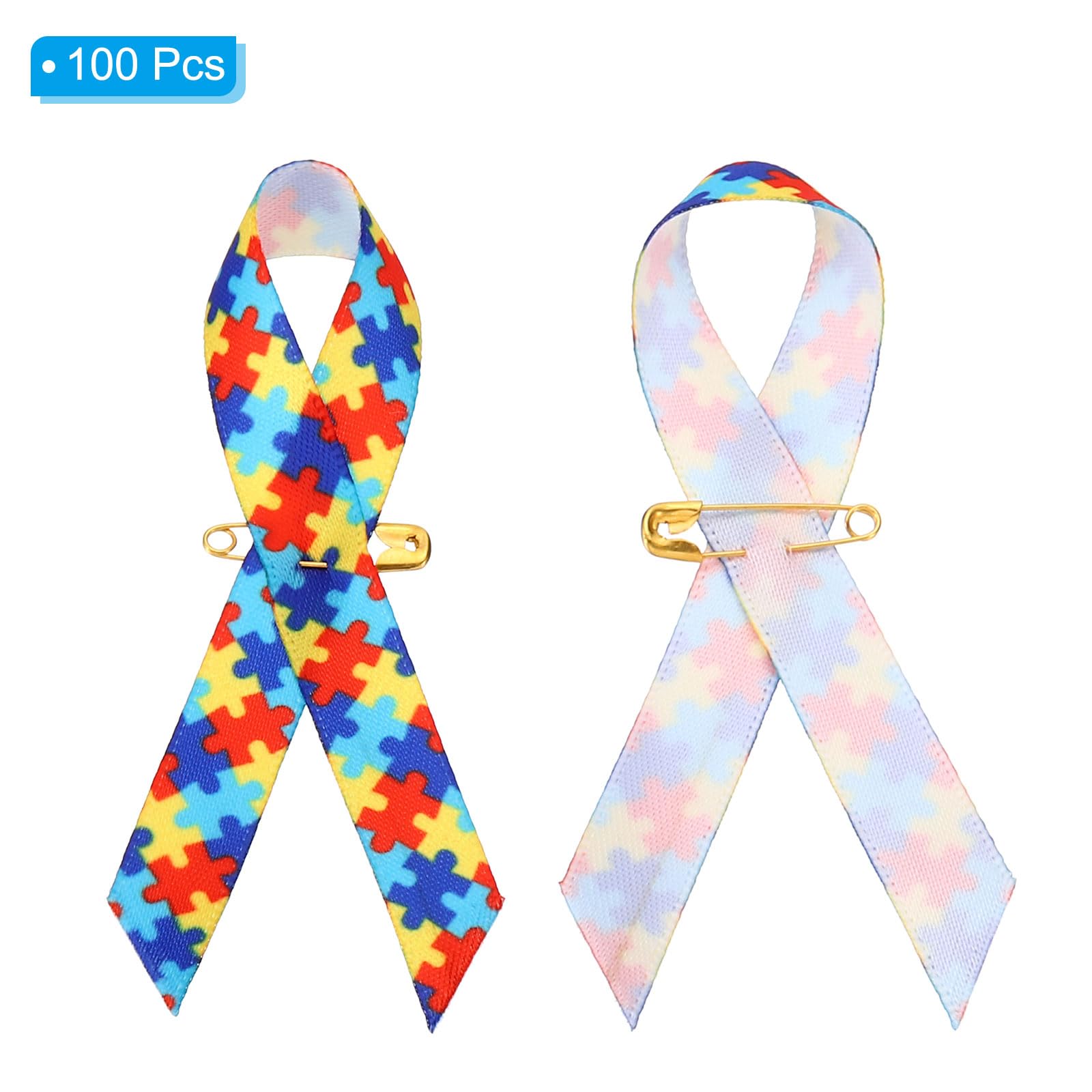 PATIKIL 100 Pieces Multicolor Polyester Ribbon Satin Pins, Awareness Ribbon Satin with Safety Pins - Image 3